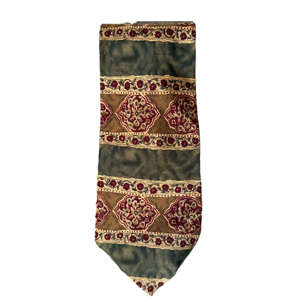 Chaps Ralph Lauren Tie Gold Green Red Vintage 100% Imported Silk USA Gift